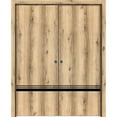 thumbnail image 1 of Sliding French Double Pocket Doors 48 x 96 inches | Planum 0012 Oak with Frosted Glass | Kit Trims Rail Hardware | Solid Wood Interior Bedroom Sturdy Doors, 1 of 6