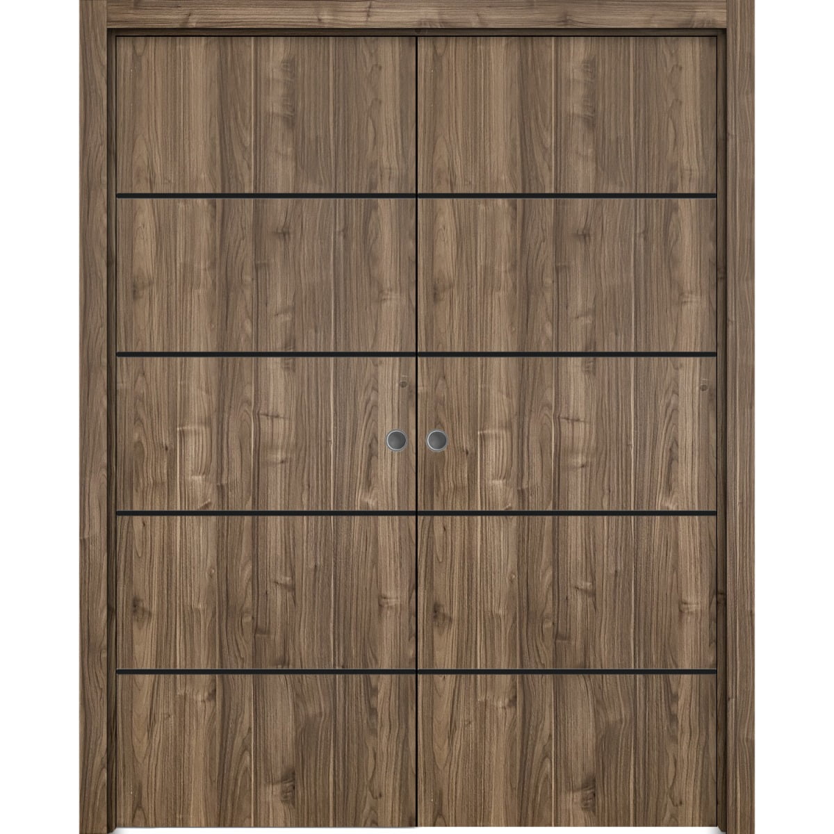Sliding French Double Pocket Doors 48 x 96 inches Planum 0015 Walnut