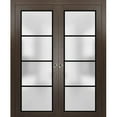 thumbnail image 1 of Sliding French Double Pocket Doors 48 x 96 inches | Planum 2132 Chocolate Ash Frosted Glass | Kit Trims Rail Hardware | Solid Wood Interior Bedroom Sturdy Doors, 1 of 6