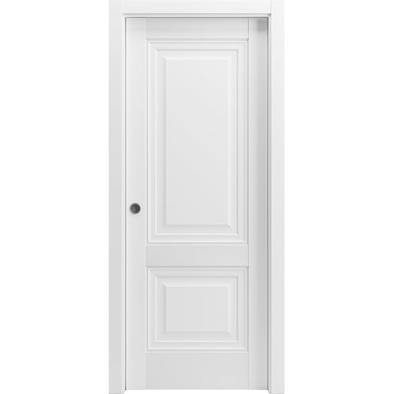 Sliding French Double Pocket Doors 48 x 96 inches | Sete 6933 Light Grey Oak with Frosted Glass | Kit Trims Rail Hardware | Solid Wood Interior Bedroom Sturdy Doors