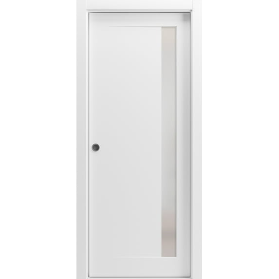 Sliding French Double Pocket Doors 48 x 96 inches | Sete 6933 Matte Black with Frosted Glass | Kit Trims Rail Hardware | Solid Wood Interior Bedroom Sturdy Doors