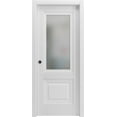 thumbnail image 1 of Sliding French Double Pocket Doors 48 x 96 inches | Sete 6933 Nordic White with Frosted Glass | Kit Trims Rail Hardware | Solid Wood Interior Bedroom Sturdy Doors, 1 of 6