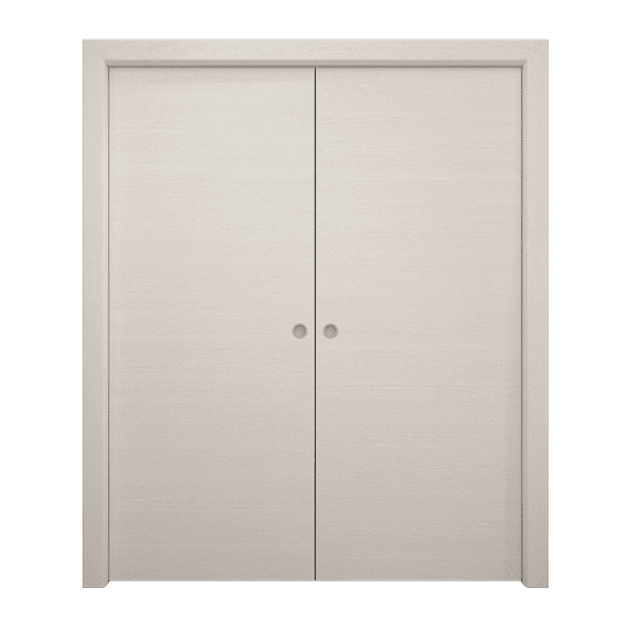 Sliding French Double Pocket Doors 56 x 80 inches | Ego 5000 Painted White Oak | Kit Rail Hardware | Solid Wood Interior Bedroom Modern Doors