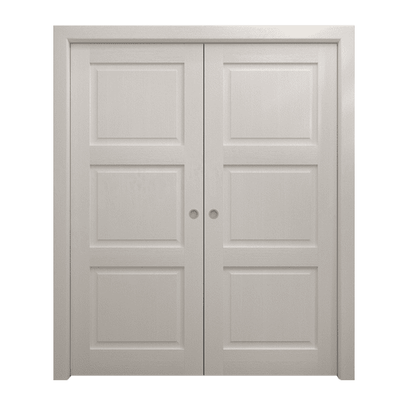 Sliding French Double Pocket Doors 56 x 80 inches | Ego 5010 Painted White Oak | Kit Rail Hardware | Solid Wood Interior Bedroom Modern Doors