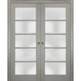 thumbnail image 1 of Sliding French Double Pocket Doors 56 x 80 inches Frosted Glass | Quadro 4002 Grey Ash | Kit Trims Rail Hardware | Solid Wood Interior Bedroom Sturdy Doors, 1 of 6