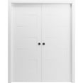 thumbnail image 1 of Sliding French Double Pocket Doors 56 x 80 inches / Mela 0755 Painted White / Kit Rail Hardware / MDF Interior Bedroom Modern Doors, 1 of 5