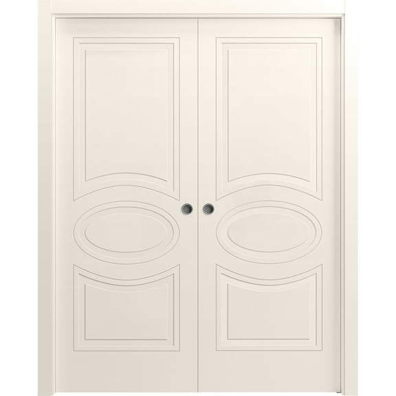 Sliding French Double Pocket Doors 56 x 80 inches / Mela 7001 Painted Creamy / Kit Rail Hardware / MDF Interior Bedroom Modern Doors