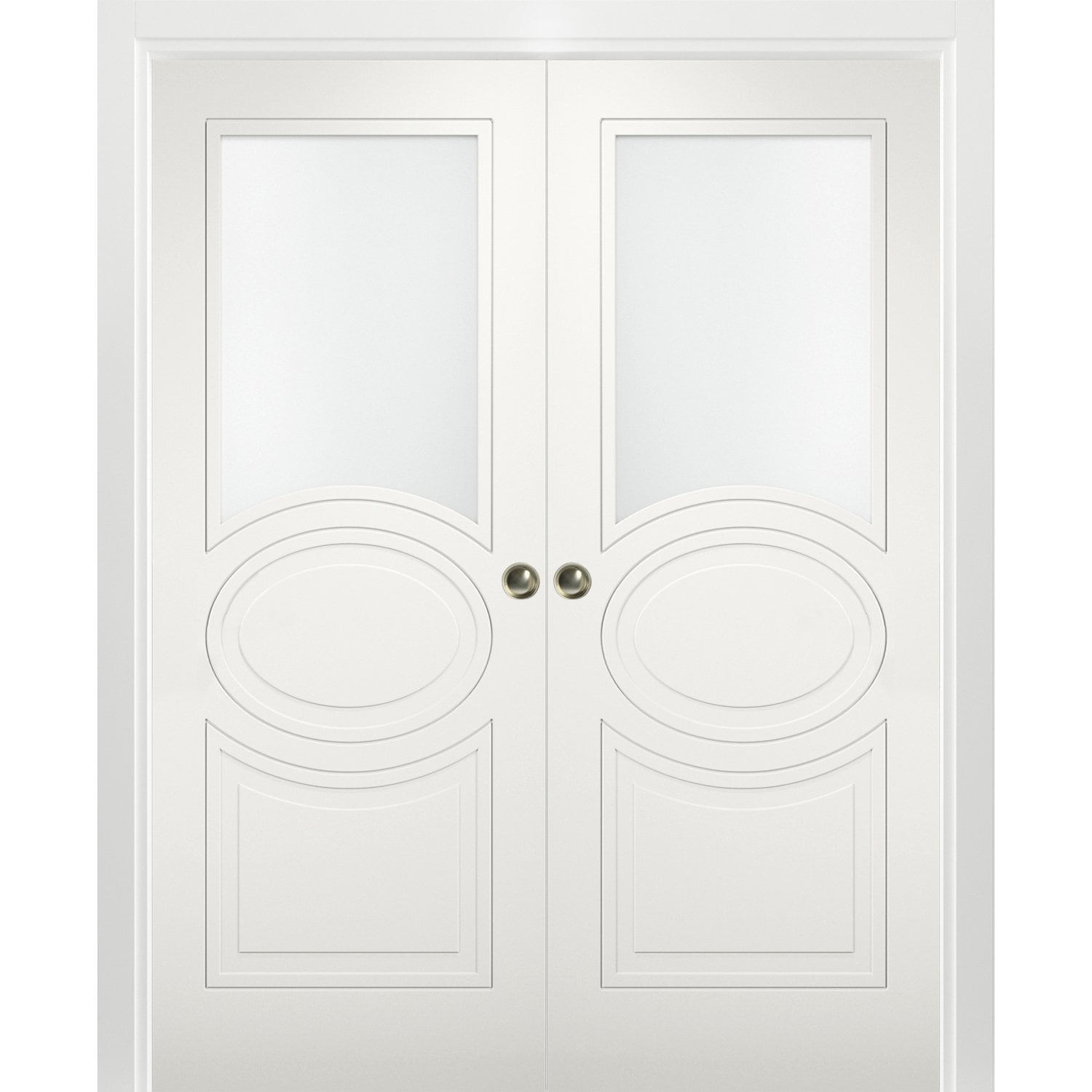 Sliding French Double Pocket Doors 56 x 80 inches Opaque Glass / Mela 7012 Matte White / Kit Rail Hardware / MDF Interior Bedroom Modern Doors