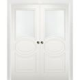 thumbnail image 1 of Sliding French Double Pocket Doors 56 x 80 inches Opaque Glass / Mela 7012 Matte White / Kit Rail Hardware / MDF Interior Bedroom Modern Doors, 1 of 3