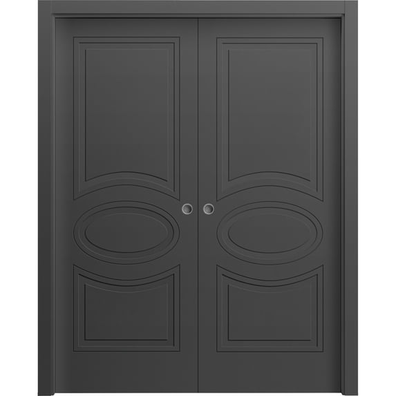 Sliding French Double Pocket Doors 56 x 84 inches / Mela 7001 Painted Black / Kit Rail Hardware / MDF Interior Bedroom Modern Doors