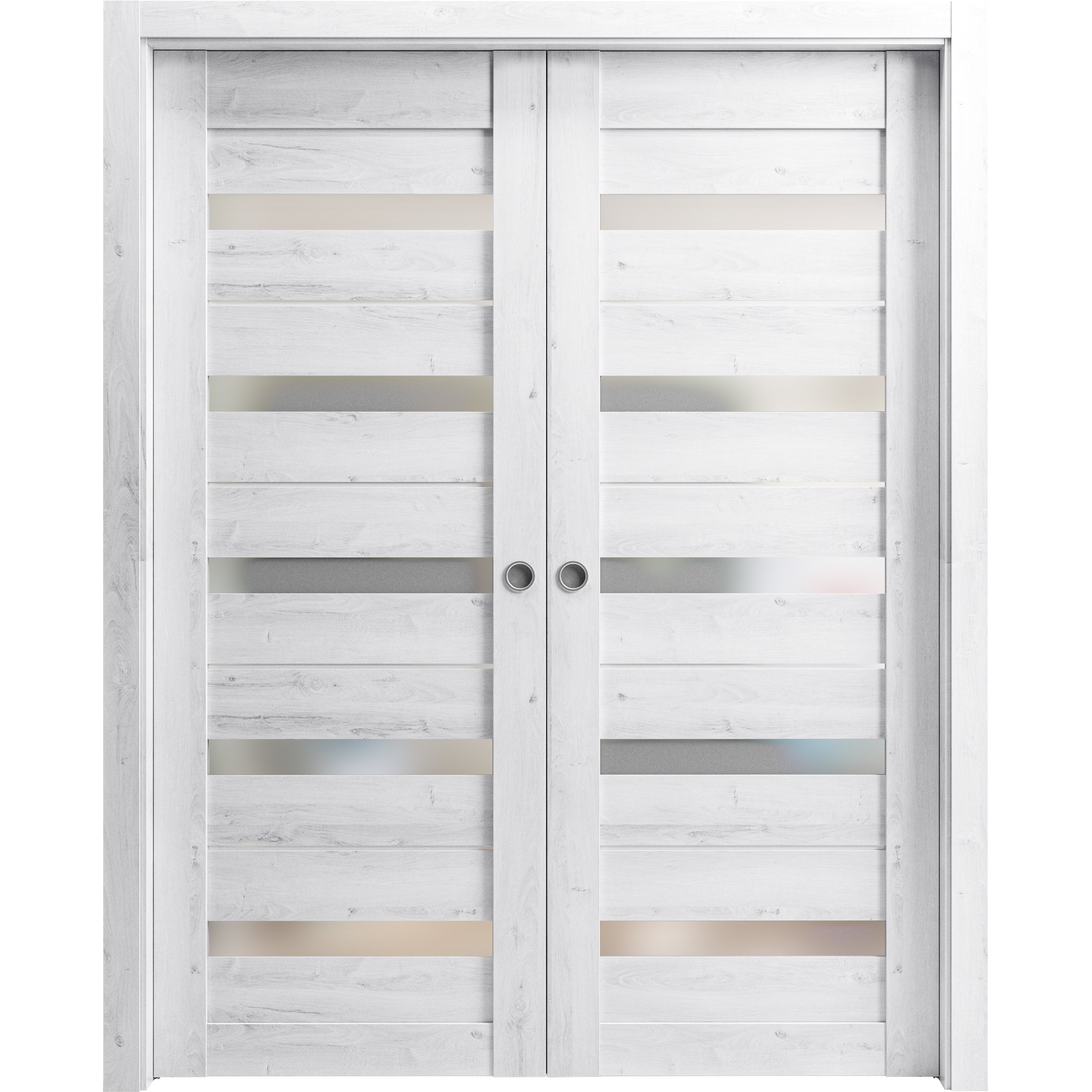 Sliding French Double Pocket Doors 56 X 84 Inches Quadro 4445 Nordic White With Frosted Glass 3019