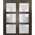 thumbnail image 1 of Sliding French Double Pocket Doors 56 x 96 inches Frosted Glass | Lucia 2552 Chocolate Ash | Kit Trims Rail Hardware | Solid Wood Interior Bedroom Sturdy Doors, 1 of 6