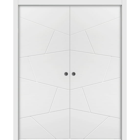 Sliding French Double Pocket Doors 56 x 96 inches | Planum 0990 Painted White | Kit Trims Rail Hardware | Solid Wood Interior Bedroom Sturdy Doors