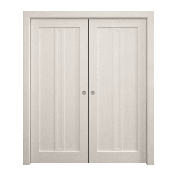 Sliding French Double Pocket Doors 60 x 80 inches | Ego 5006 Painted White Oak | Kit Rail Hardware | Solid Wood Interior Bedroom Modern Doors