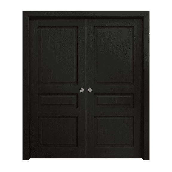 Sliding French Double Pocket Doors 60 x 80 inches | Ego 5012 Painted Black Oak | Kit Rail Hardware | Solid Wood Interior Bedroom Modern Doors