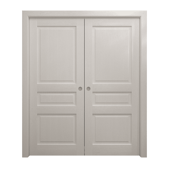 Sliding French Double Pocket Doors 60 x 80 inches | Ego 5012 Painted White Oak | Kit Rail Hardware | Solid Wood Interior Bedroom Modern Doors