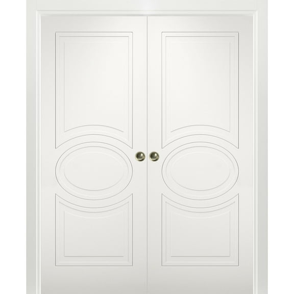 Sliding French Double Pocket Doors 60 x 80 inches / Mela 7001 Matte White / Kit Rail Hardware / MDF Interior Bedroom Modern Doors