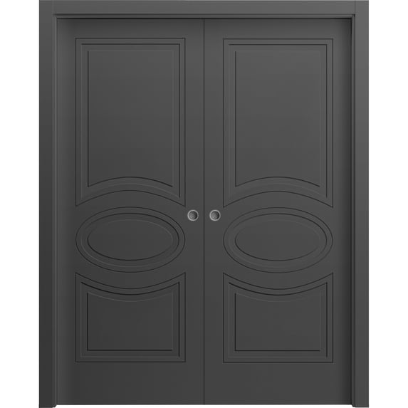 Sliding French Double Pocket Doors 60 x 80 inches / Mela 7001 Painted Black / Kit Rail Hardware / MDF Interior Bedroom Modern Doors