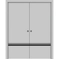 thumbnail image 1 of Sliding French Double Pocket Doors 60 x 80 inches | Planum 0012 Grey Matte with Frosted Glass | Kit Trims Rail Hardware | Solid Wood Interior Bedroom Sturdy Doors, 1 of 6