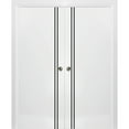 thumbnail image 1 of Sliding French Double Pocket Doors 60 x 80 inches | Planum 0016 White Silk with Frosted Glass | Kit Trims Rail Hardware | Solid Wood Interior Bedroom Sturdy Doors, 1 of 6