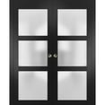 thumbnail image 1 of Sliding French Double Pocket Doors 60 x 96 inches Frosted Glass | Lucia 2552 Matte Black | Kit Trims Rail Hardware | Solid Wood Interior Bedroom Sturdy Doors, 1 of 6