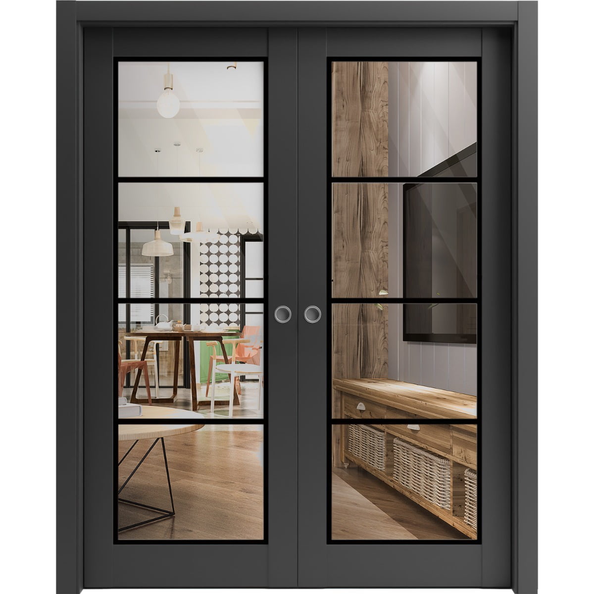 Sliding French Double Pocket Doors 84 x 84 inches | Lucia 2466 Matte Black  Clear Glass | Kit Trims Rail Hardware | Solid Wood Interior Bedroom Sturdy  Doors - Walmart.com, image size:1200x1200