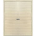 thumbnail image 1 of Sliding French Double Pocket Doors 60 x 96 inches | Planum 0010 Natural Veneer | Kit Trims Rail Hardware | Solid Wood Interior Bedroom Sturdy Doors, 1 of 6