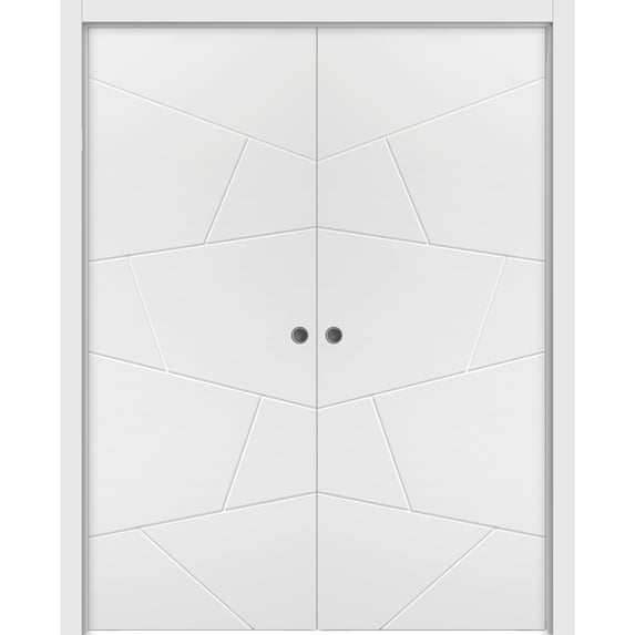 Sliding French Double Pocket Doors 60 x 96 inches | Planum 0990 Painted White | Kit Trims Rail Hardware | Solid Wood Interior Bedroom Sturdy Doors
