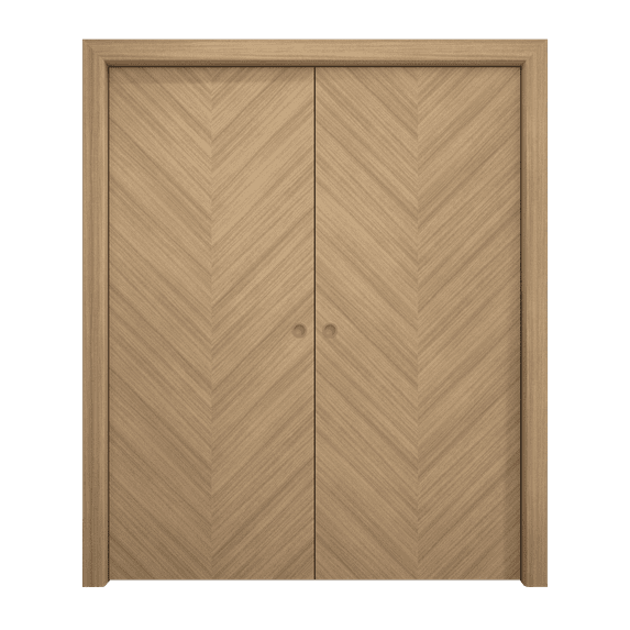 Sliding French Double Pocket Doors 64 x 80 inches | Ego 5005 Natural Oak | Kit Rail Hardware | Solid Wood Interior Bedroom Modern Doors