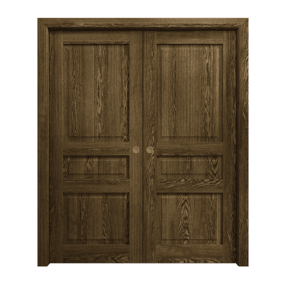 Sliding French Double Pocket Doors 64 x 80 inches | Ego 5012 Marble Oak | Kit Rail Hardware | Solid Wood Interior Bedroom Modern Doors