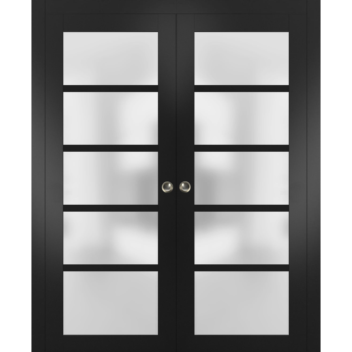 Matte Black 64" x 80" Frosted Glass 5-Panel Pocket Doors