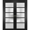 thumbnail image 1 of Sliding French Double Pocket Doors 64 x 80 inches Frosted Glass | Quadro 4002 Matte Black | Kit Trims Rail Hardware | Solid Wood Interior Bedroom Sturdy Doors, 1 of 6