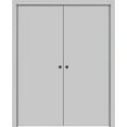 thumbnail image 1 of Sliding French Double Pocket Doors 64 x 80 inches | Planum 0010 Matte Grey | Kit Trims Rail Hardware | Solid Wood Interior Bedroom Sturdy Doors, 1 of 6