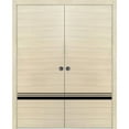 thumbnail image 1 of Sliding French Double Pocket Doors 64 x 80 inches | Planum 0012 Natural Veneer with Frosted Glass | Kit Trims Rail Hardware | Solid Wood Interior Bedroom Sturdy Doors, 1 of 7