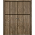 thumbnail image 1 of Sliding French Double Pocket Doors 64 x 80 inches | Planum 0014 Walnut with Frosted Glass | Kit Trims Rail Hardware | Solid Wood Interior Bedroom Sturdy Doors, 1 of 6