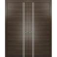 thumbnail image 1 of Sliding French Double Pocket Doors 64 x 80 inches | Planum 0310 Chocolate Ash with Frosted Glass | Kit Trims Rail Hardware | Solid Wood Interior Bedroom Sturdy Doors, 1 of 6