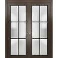 thumbnail image 1 of Sliding French Double Pocket Doors 64 x 80 inches | Planum 2122 Chocolate Ash Frosted Glass | Kit Trims Rail Hardware | Solid Wood Interior Bedroom Sturdy Doors, 1 of 6