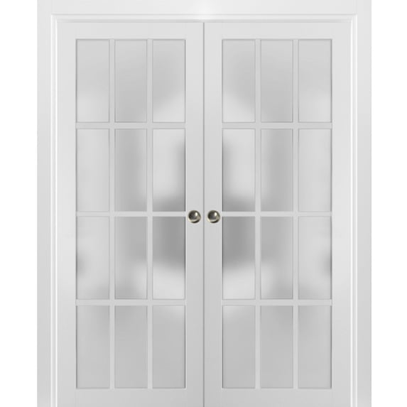 Sliding French Double Pocket Doors 64 x 84 inches Frosted Glass 12 Lites