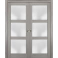 thumbnail image 1 of Sliding French Double Pocket Doors 64 x 84 inches Frosted Glass | Lucia 2552 Grey Ash | Kit Trims Rail Hardware | Solid Wood Interior Bedroom Sturdy Doors, 1 of 7