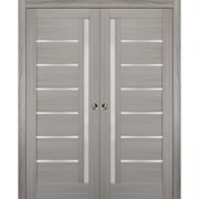 Sliding French Double Pocket Doors Frosted Glass Quadro 4088 Kit Trims Rail Hardware Solid Wood Interior Bedroom Sturdy Doors 64" x 84" 2* 32x84