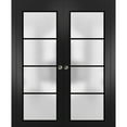 thumbnail image 1 of Sliding French Double Pocket Doors 64 x 84 inches | Planum 2132 Matte Black Frosted Glass | Kit Trims Rail Hardware | Solid Wood Interior Bedroom Sturdy Doors, 1 of 6