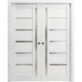 thumbnail image 1 of Sliding French Double Pocket Doors 64 x 84 inches | Quadro 4088 Nordic White with Frosted Glass | Kit Trims Rail Hardware | Solid Wood Interior Bedroom Sturdy Doors, 1 of 5