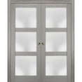 thumbnail image 1 of Sliding French Double Pocket Doors 64 x 96 inches Frosted Glass | Lucia 2552 Grey Ash | Kit Trims Rail Hardware | Solid Wood Interior Bedroom Sturdy Doors, 1 of 6