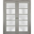thumbnail image 1 of Sliding French Double Pocket Doors 64 x 96 inches Frosted Glass | Quadro 4002 Grey Ash | Kit Trims Rail Hardware | Solid Wood Interior Bedroom Sturdy Doors, 1 of 6