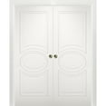 thumbnail image 1 of Sliding French Double Pocket Doors 64 x 96 inches / Mela 7001 Matte White / Kit Rail Hardware / MDF Interior Bedroom Modern Doors, 1 of 3