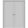 thumbnail image 1 of Sliding French Double Pocket Doors 64 x 96 inches | Quadro 4111 Matte Grey | Kit Trims Rail Hardware | Solid Wood Interior Bedroom Sturdy Doors, 1 of 6