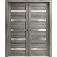 thumbnail image 1 of Sliding French Double Pocket Doors 64 x 96 inches | Quadro 4445 Nebraska Grey with Frosted Glass | Kit Trims Rail Hardware | Solid Wood Interior Bedroom Sturdy Doors, 1 of 6