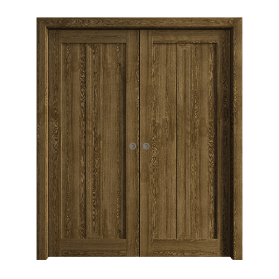 Sliding French Double Pocket Doors 72 x 80 inches | Ego 5006 Marble Oak | Kit Rail Hardware | Solid Wood Interior Bedroom Modern Doors