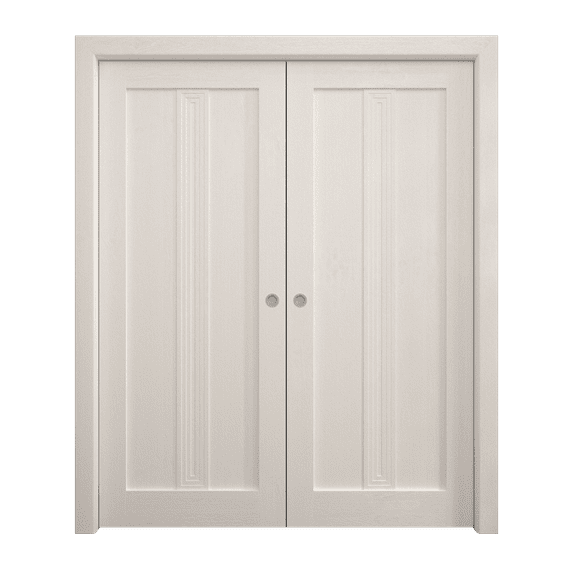 Sliding French Double Pocket Doors 72 x 80 inches | Ego 5006 Painted White Oak | Kit Rail Hardware | Solid Wood Interior Bedroom Modern Doors