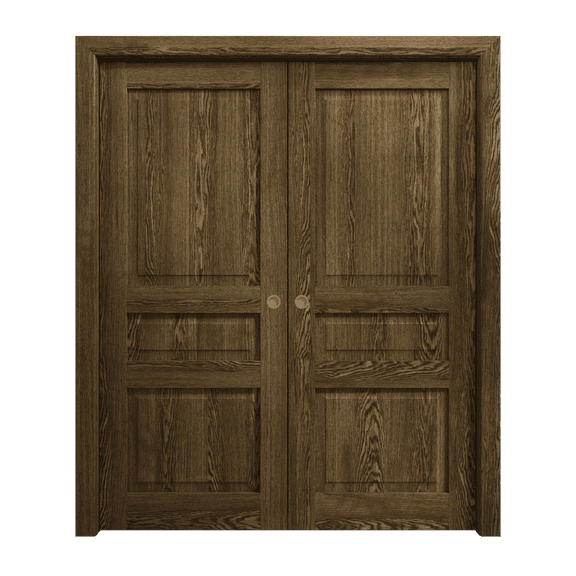Sliding French Double Pocket Doors 72 x 80 inches | Ego 5012 Marble Oak | Kit Rail Hardware | Solid Wood Interior Bedroom Modern Doors